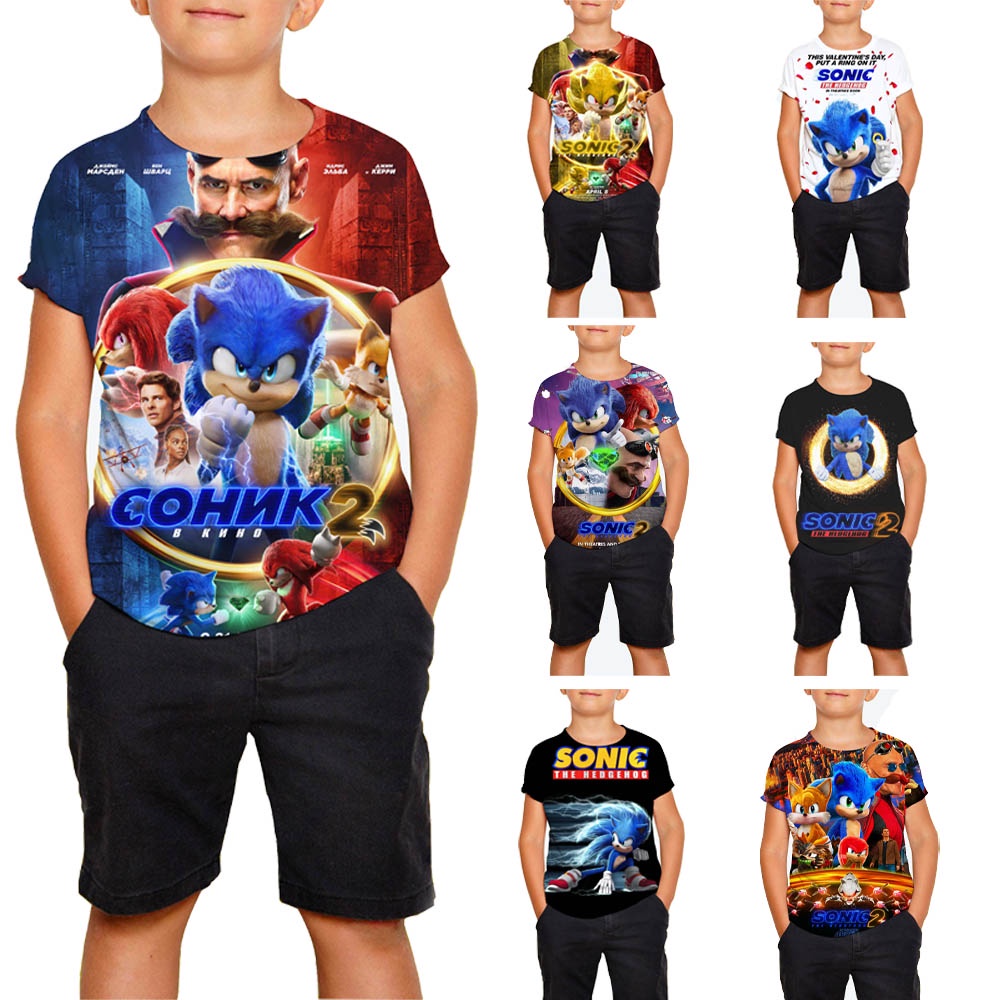 Sonic The Hedgehog 2 Print Kids Boy Summer Student Round Neck T Shirt Casual Birthday Party Shirt Top Short Sleeve 5 14 Years Old Shopee Philippines