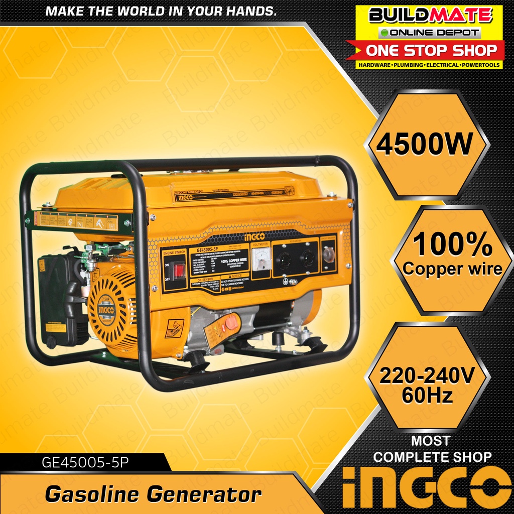 Buildmate x INGCO Gasoline Generator 4.5KVA 7.5HP GE45005-5P IPT ...