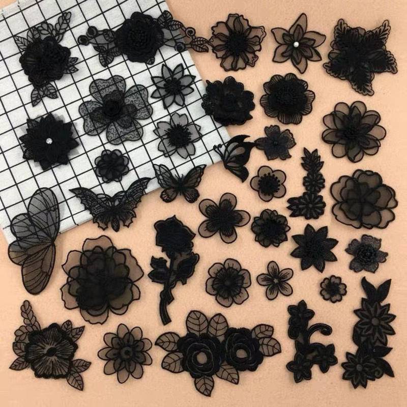Black Lace Flower Pattern Fashion Cloth Patch Clothes Patches ...