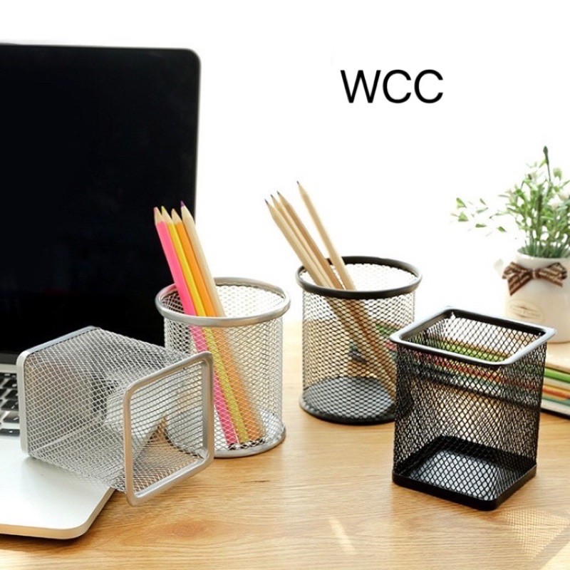 Round/Square Office Pen Container (Metal Mesh) | Shopee Philippines