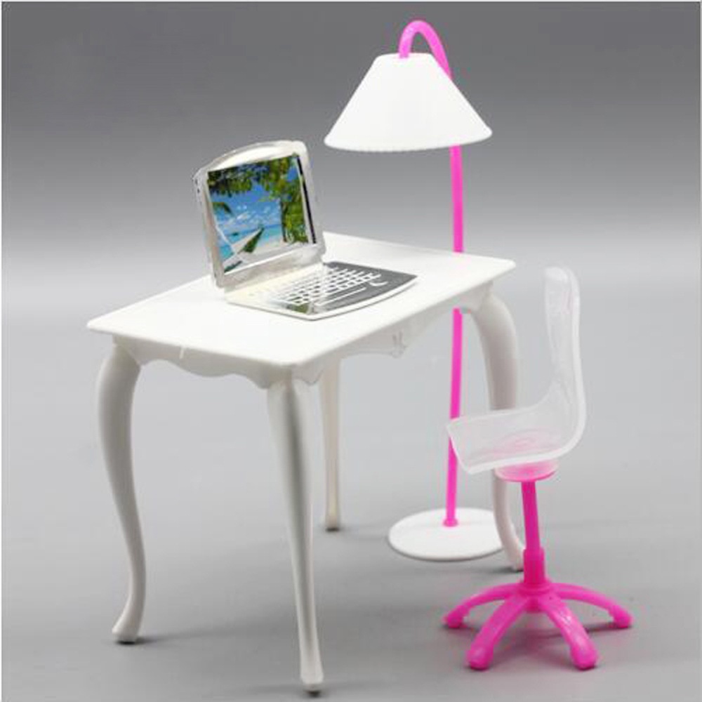 Doll Role-playing Workbench Computer + Desk + Lamp + Chair Doll Toys ...