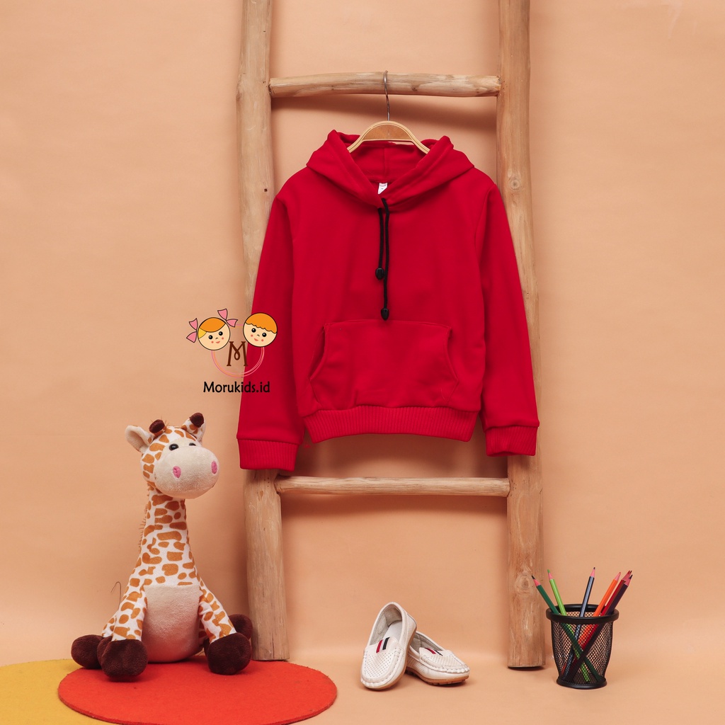 MERAH Moesmees.id Children's HOODIE Jacket UNISEX Plain Red FLEECE