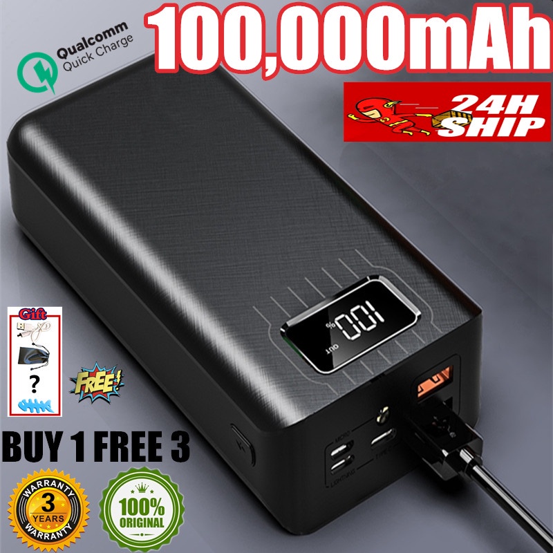 4 USB Output 100000mAh Power Bank Original Large Capacity 2.1A Fast  Charging buy1 free3