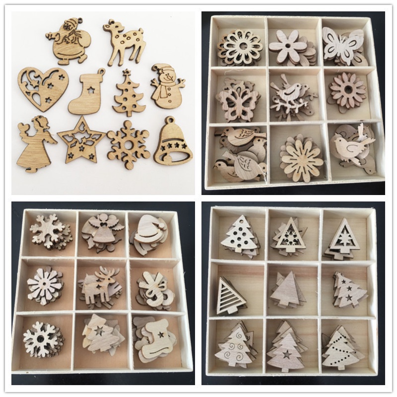 50pcs Merry Christmas Wooden Baubles Tags Christmas Tree Decorations