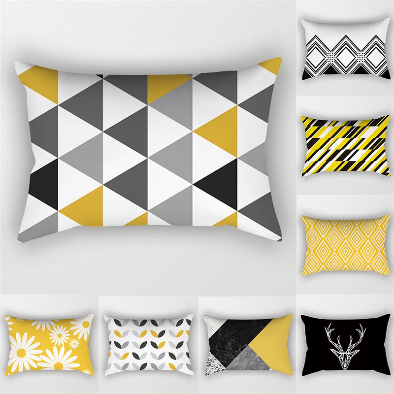 Yellow Black Cushion Cover 30X50 Geometric Striped Decorative ...