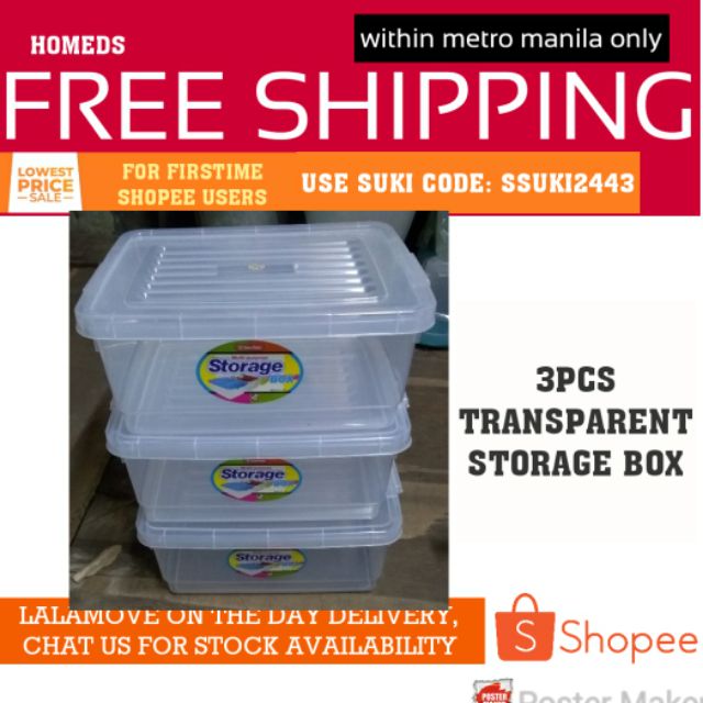 3 PCs transparent storage box 40x32x17cmFreeship metro manila) E ...