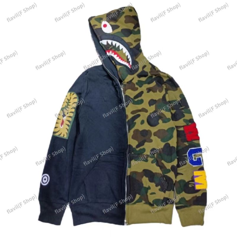 Bape Shark Jacket Hoodie Bape Shark Half Camouflage Jacket | Shopee ...