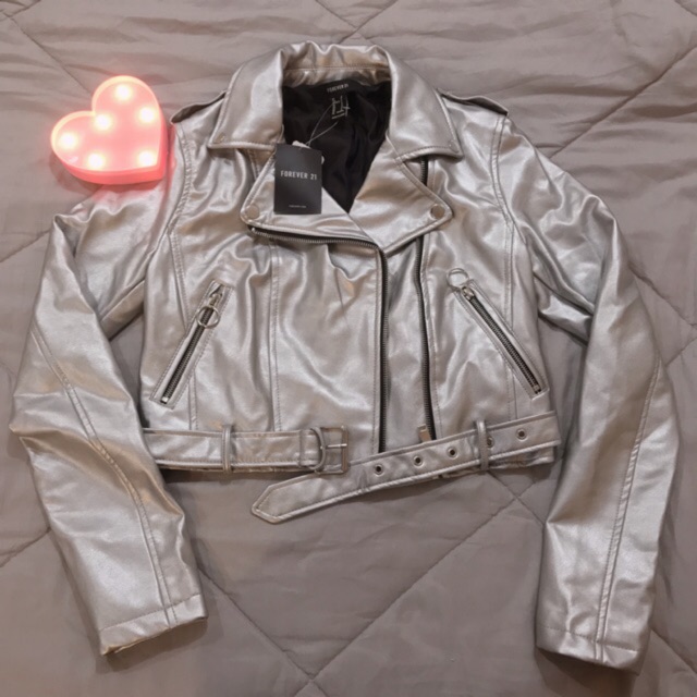 Silver leather shop jacket forever 21