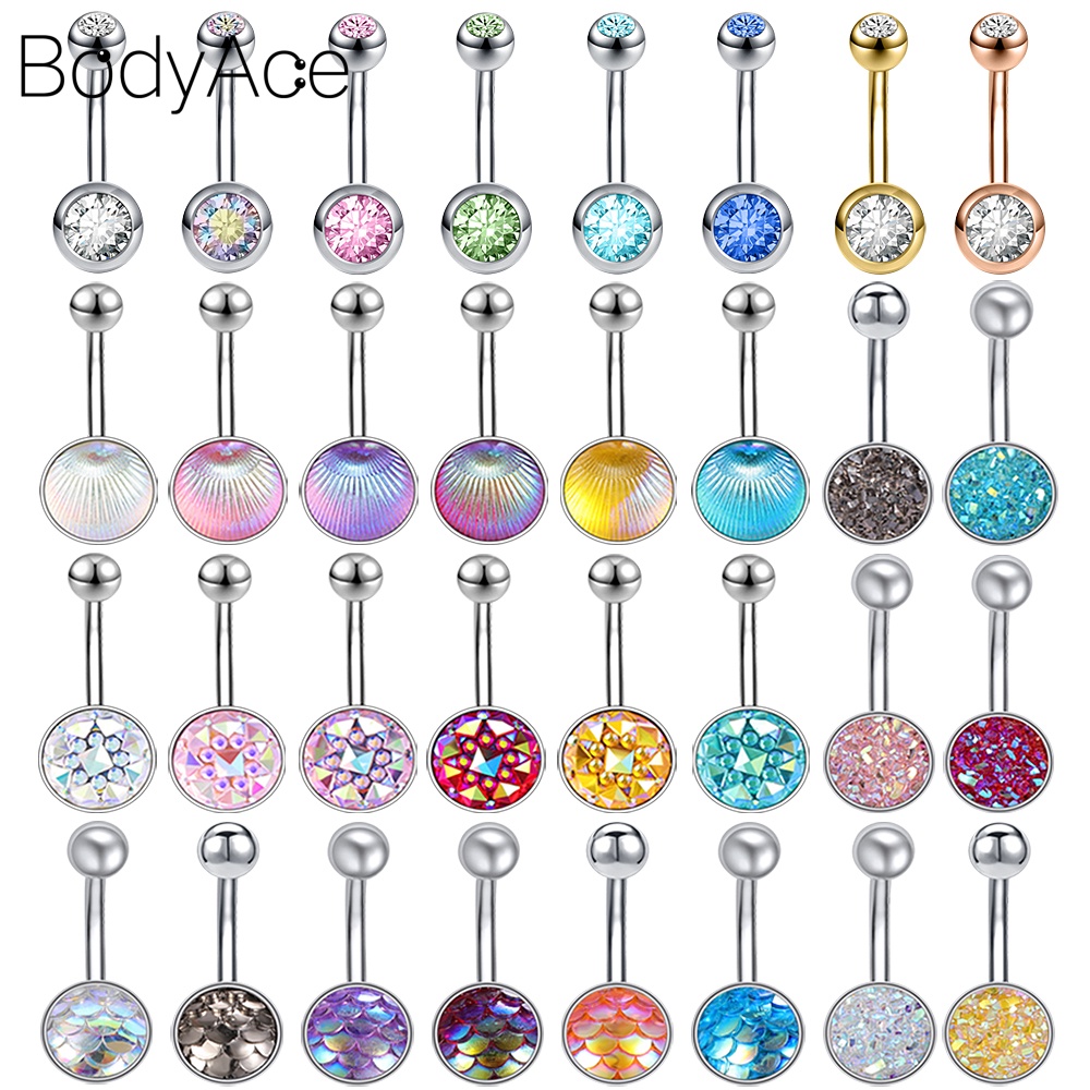 Bodyace 1 PC Colorful Fish Scale Belly Button Ring Stainless Steel ...