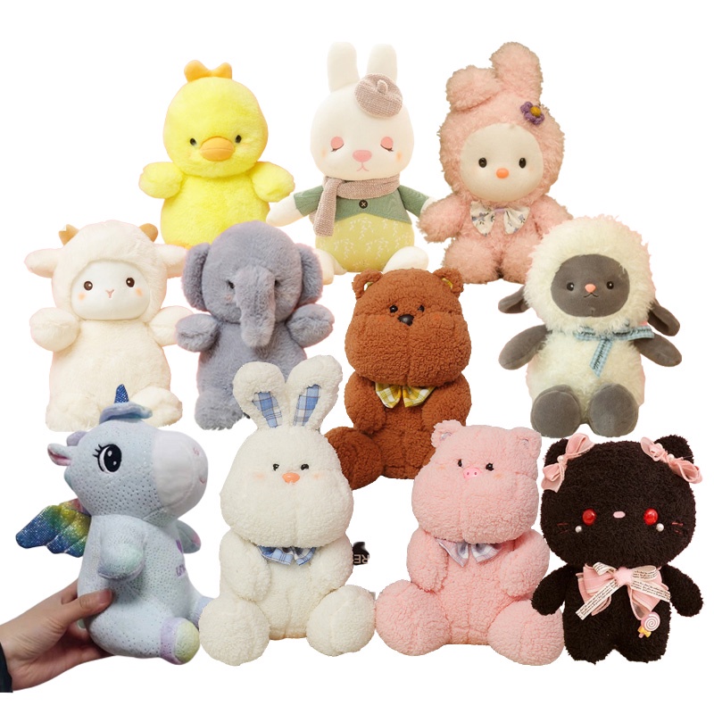 23CM Cute Animal Plush Toy Winter Bear Rabbit Poker Sheep Bear Elephant ...
