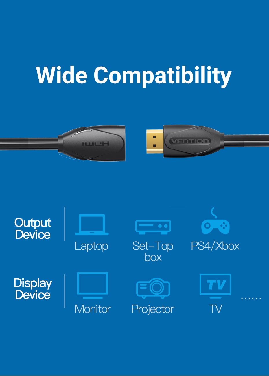 Trendy New Vention HDMI Extension Cable 4K 60HZ Male to Female Extender ...