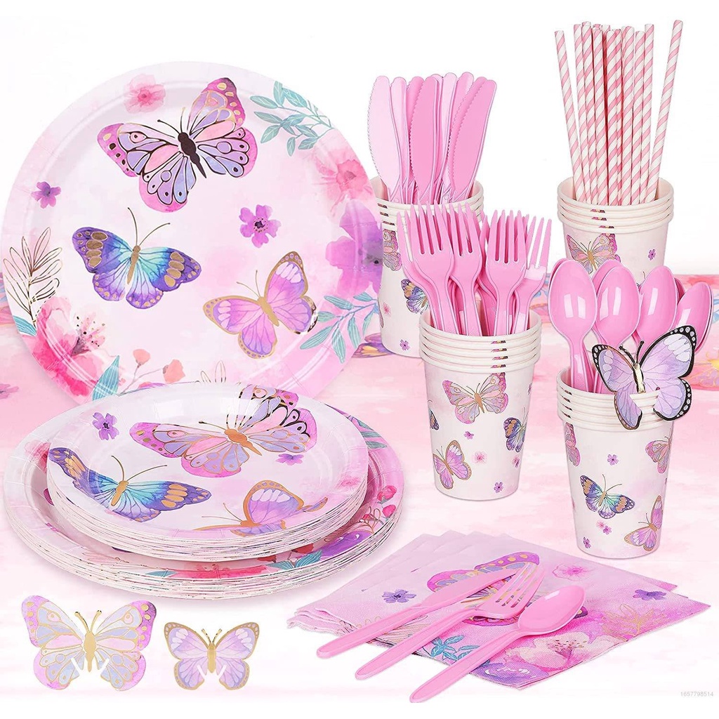 YYDS Spring tea party Butterfly theme decoration tableware set paper ...