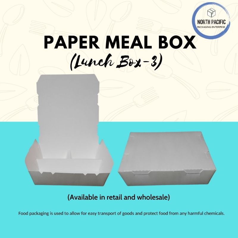 Paper Meal Box LB3 (3Division) Laminated White only 25PCS Shopee