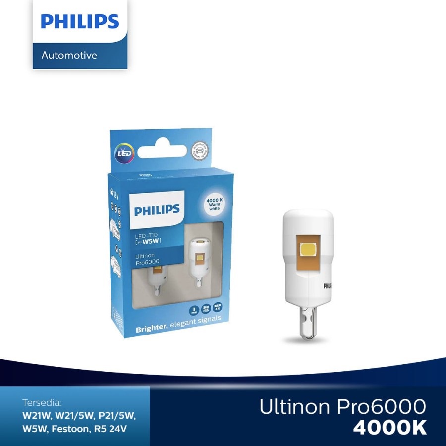 Philips Ultinon Pro6000 Led T10 (W5W) 12v 4000K/6000K/8000K Original  Original Small Lights, Twilight Lights, Interior Lights, No Plate Lights,  Etc