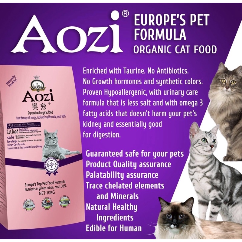 AOZI CAT FOOD 1kg packed dry(pure organic natural cat food) Shopee