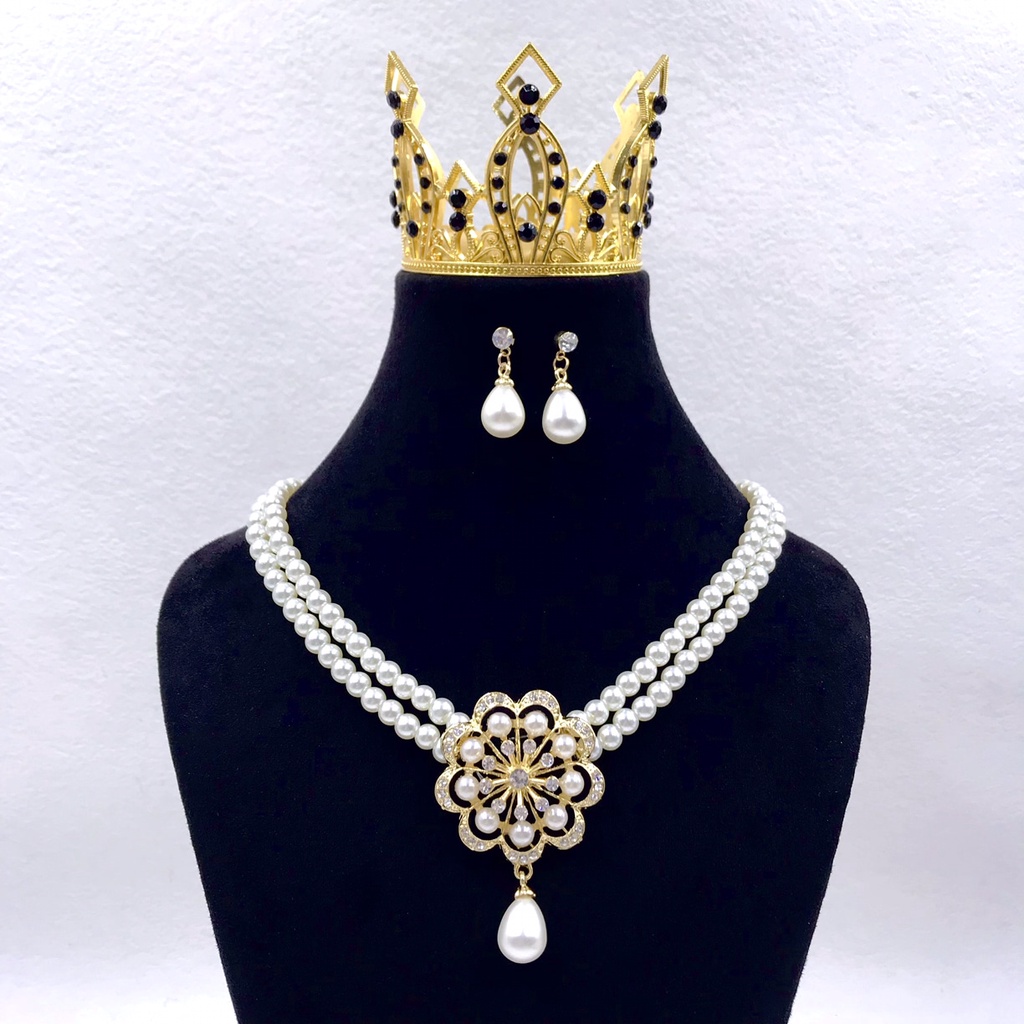 Double-Layered Pearl and Rhinestone Necklace
