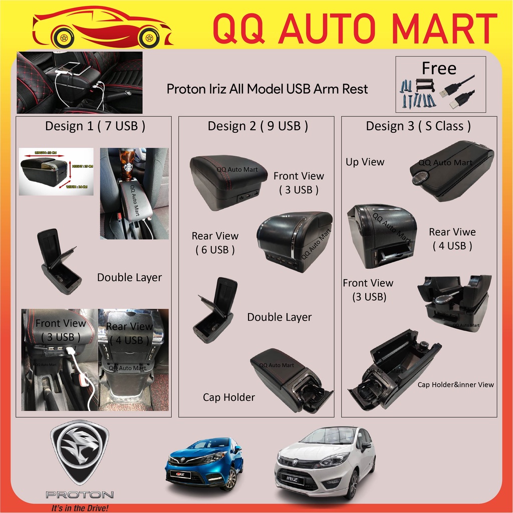New S Class 7 USB Arm rest Proton Iriz All Model USB Double Layer Arm ...