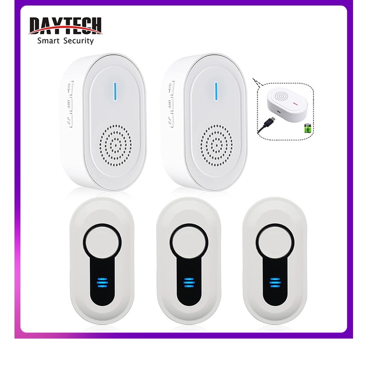 Daytech Wireless Rechargeable Battery Doorbell Caregiver Pager Buzzer ...