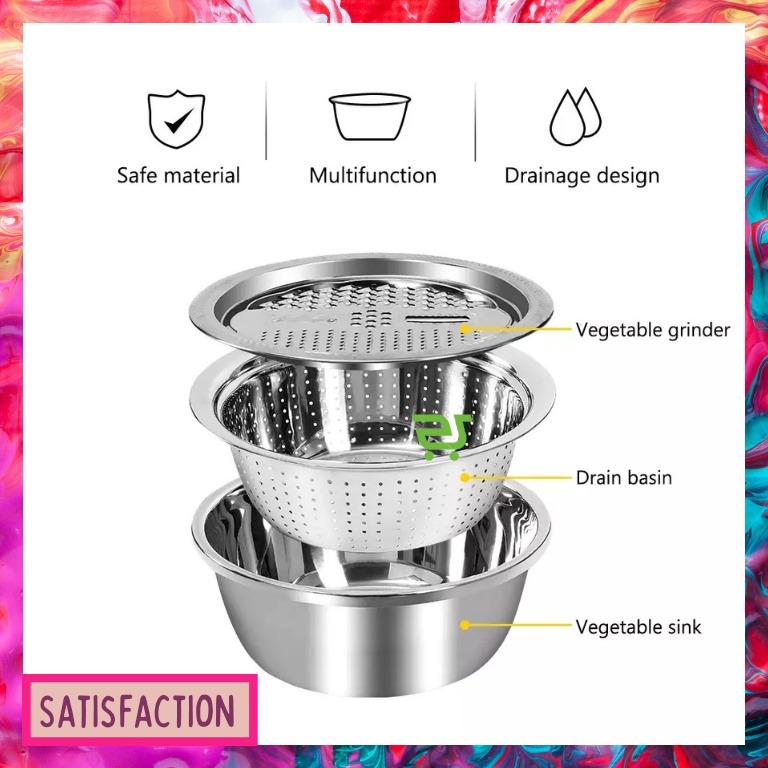 STSF 3 in 1 Stainless Steel Basin Drain Fruit Basket Vegetable Strainer ...