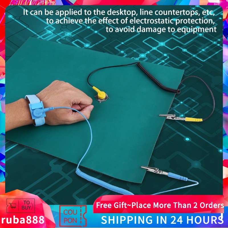 Electrostatic Discharge AntiStatic Wrist Strap Ground Wire Mat Set for