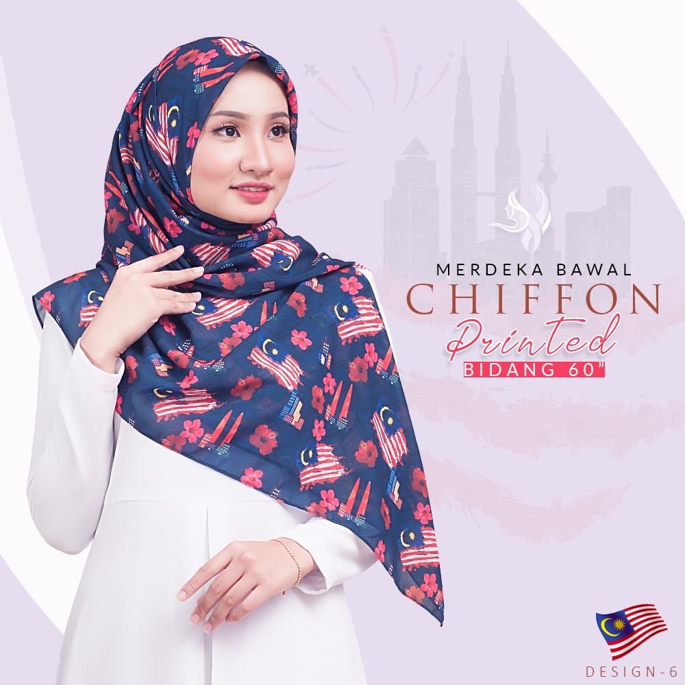 Merdeka 2023 Merdeka Tudung Bawal MERDEKA Pattern Bidang 60