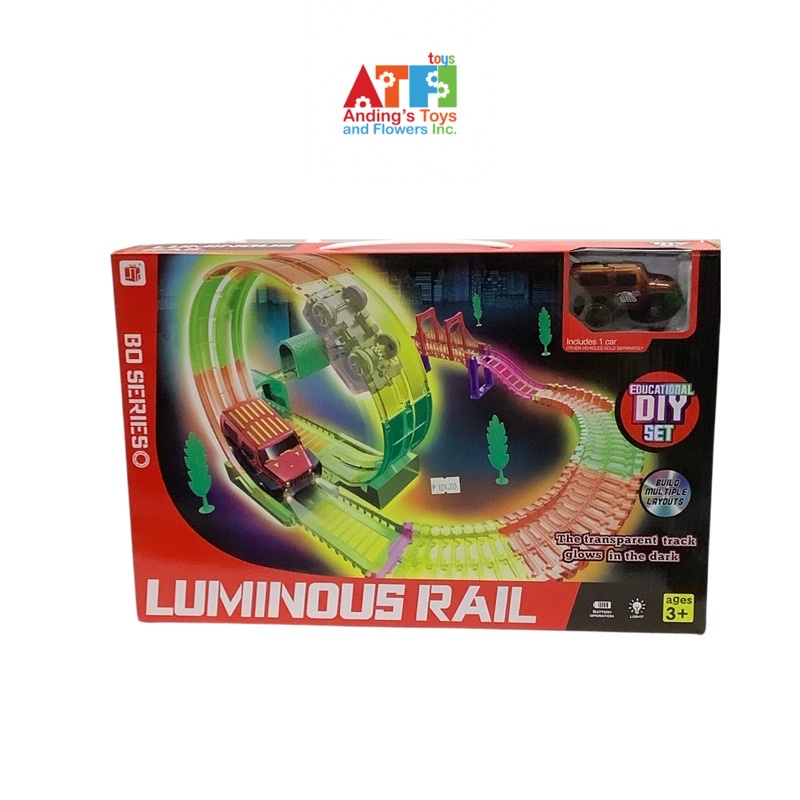 Big Luminous Rail Tracks DIY Building Set with Car Racinf Car Glow in