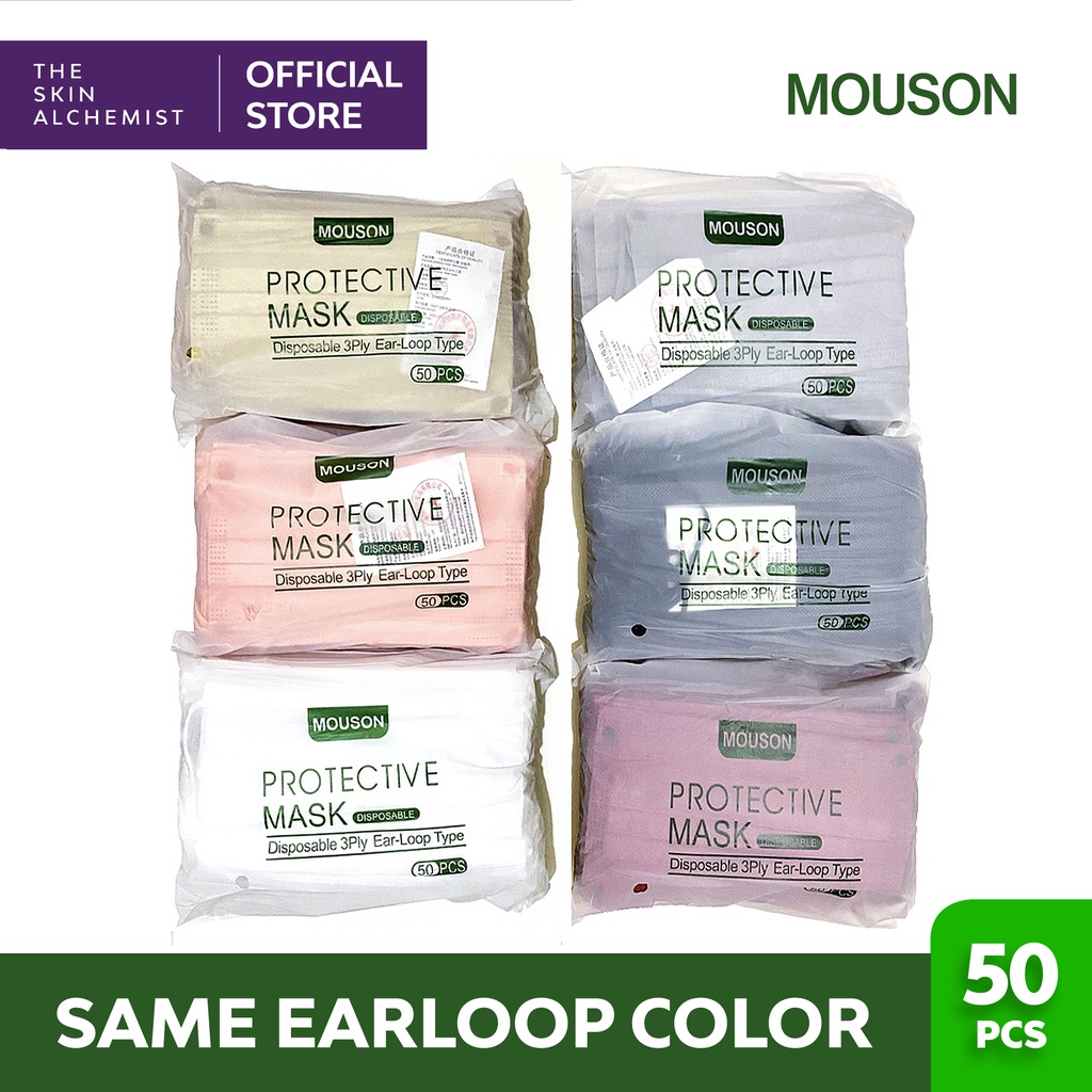 50 Pcs Mouson Colored Thick Disposable Face Mask Same Earloop Color No Box Excellent Quality 2617