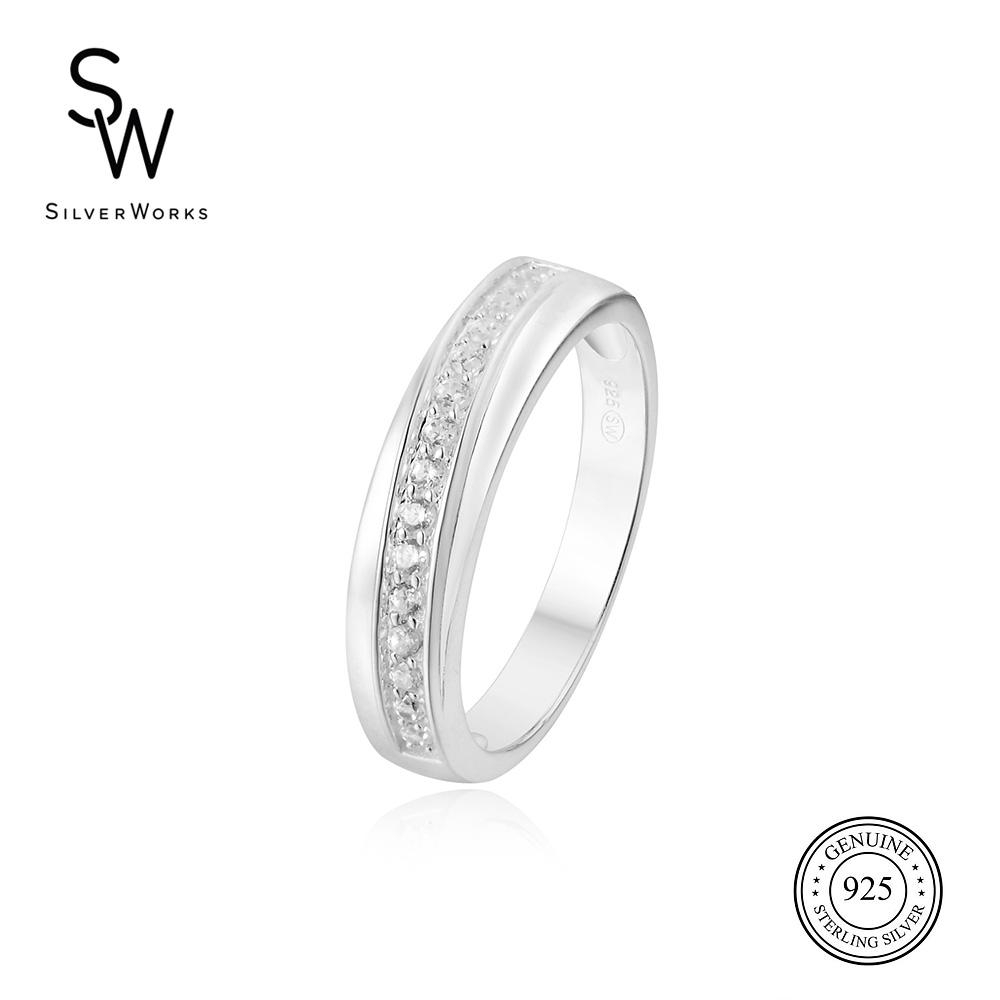 Silverworks 925 Sterling Silver Cubic Zirconia Diagonal Half Eternity Ring For Women R59134 R591312 Shopee Philippines