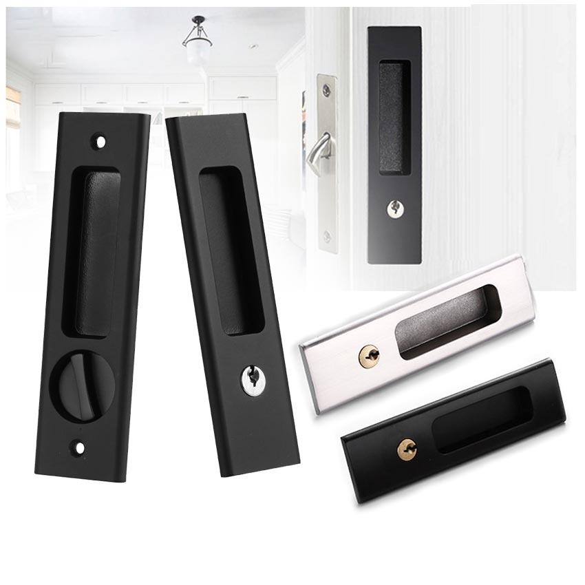 Sliding Barn Door Handle Lock Zinc Alloy with Key for Interior Wood