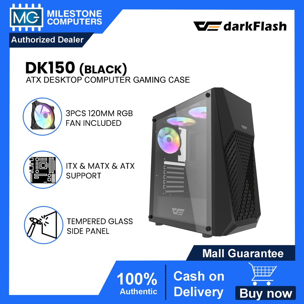 Darkflash DK150 Black with 3pcs RGB Fan MidTower ATX Gaming Case
