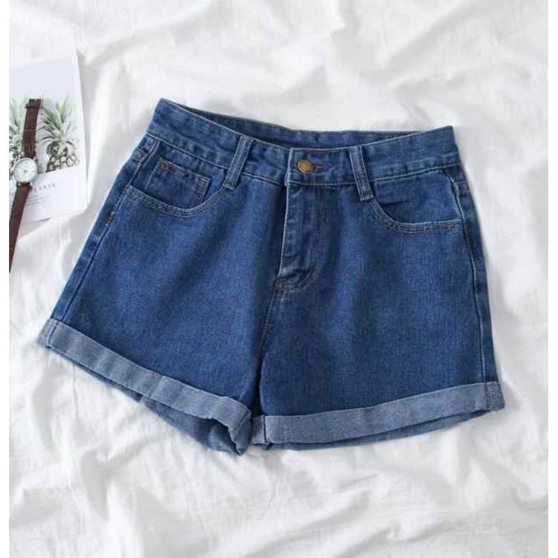 Kpop fashion high-waisted denim maong shorts jeans loose slim folded ...