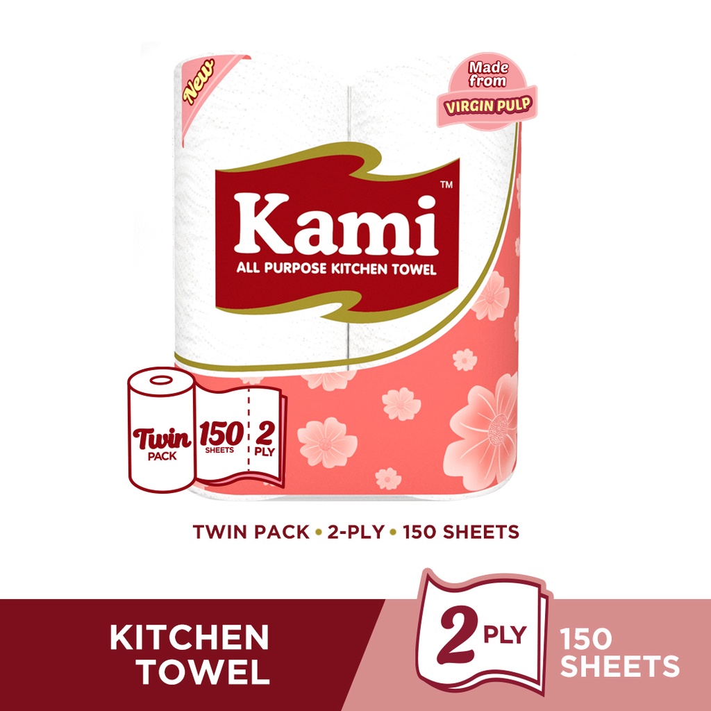 KAMI KITCHEN TOWEL - TWIN PACK - 2PLY - 150 SHEETS - 2 ROLLS | Shopee ...