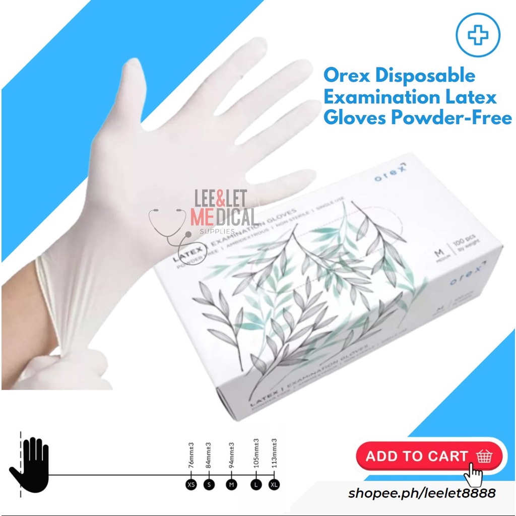 Orex Disposable Examination Latex Gloves PowderFree (1 Box 100pcs