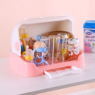 1pc Baby Bottle Organizer Box With Lid, Dustproof Water Cup Drip Rack,  Storage Box For Baby Bowl And Cutlery, Plastic Container