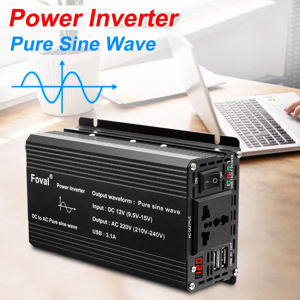 Auto Power Inverter DC 12V to AC 220V Pure Sine Wave 1500W/2200W LED ...