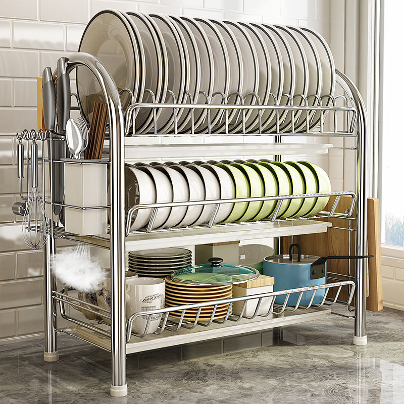 Kitchen Organizer Rack 3-Tier Plate Organizer Dish Cabinet Hanging