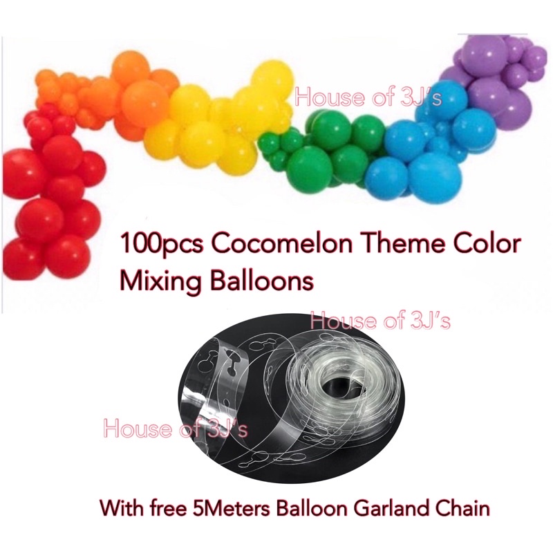 100pcs Rainbow Color Mixing Balloons Theme with Free Balloon