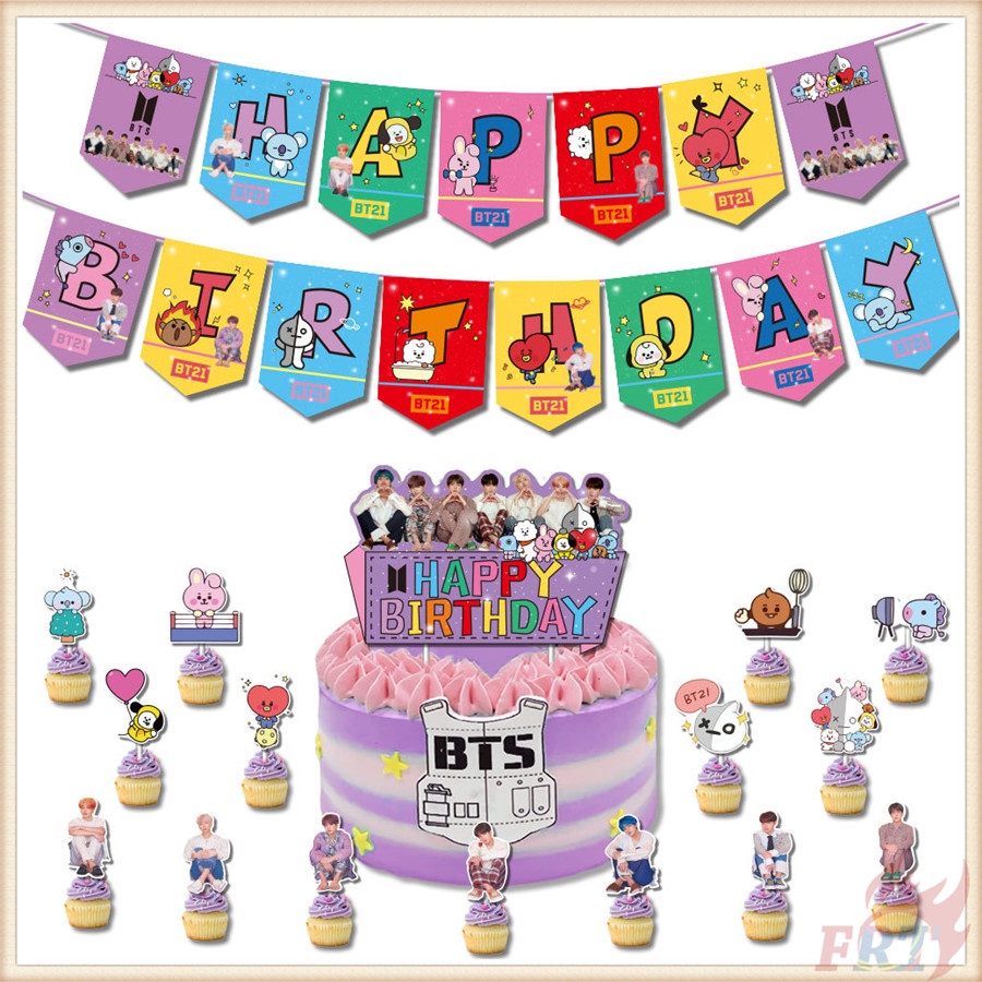 ♦ Party Decoration - Banner / Cake Topper ♦ BTS Bangtan Boys BT21 Happy ...