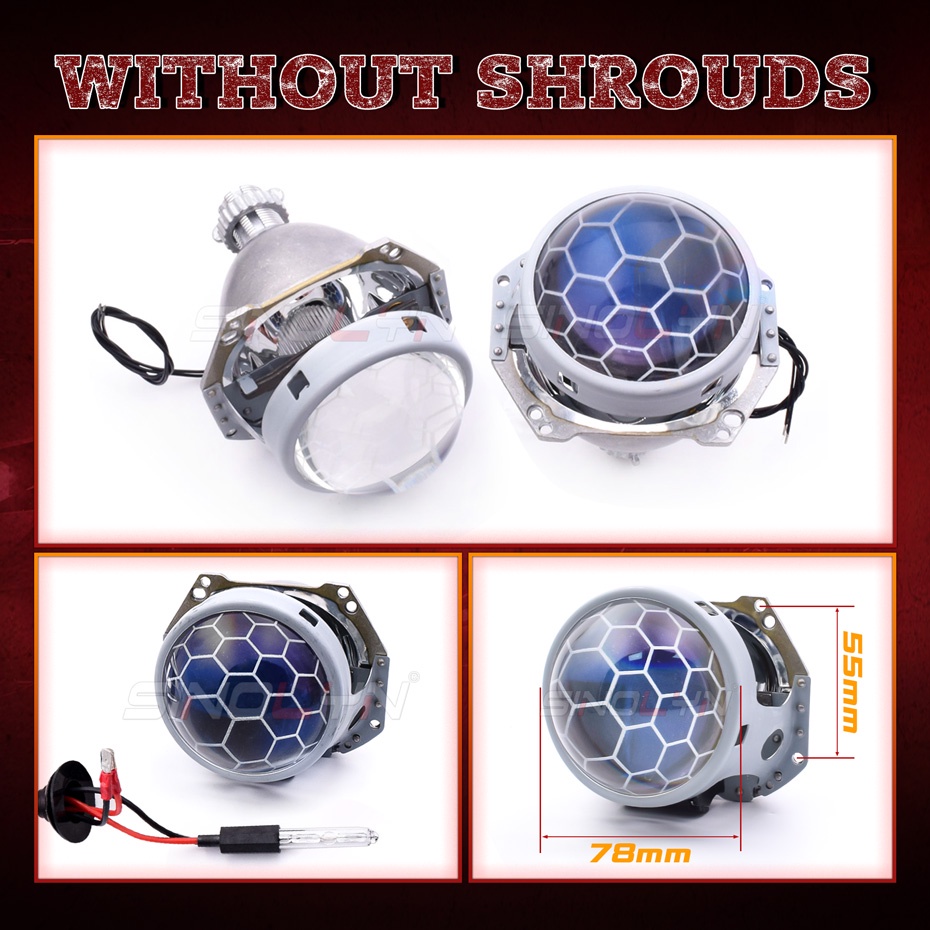 Sinolyn 3 Inch Etching Bixenon Angel Eye Lenses For H1 H4 H7 9005 9006