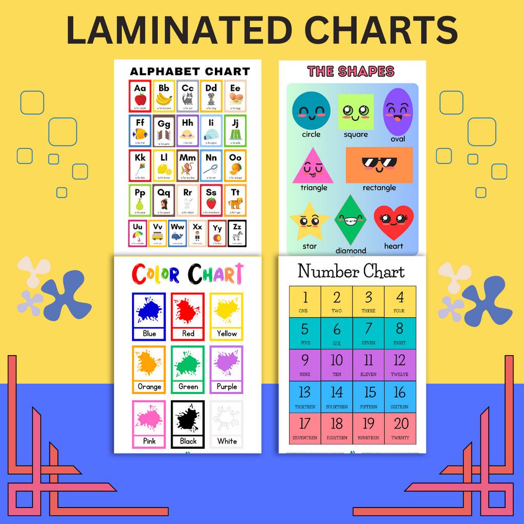 SET of Educational Laminated Charts for Kids - Alphabet, Numbers ...