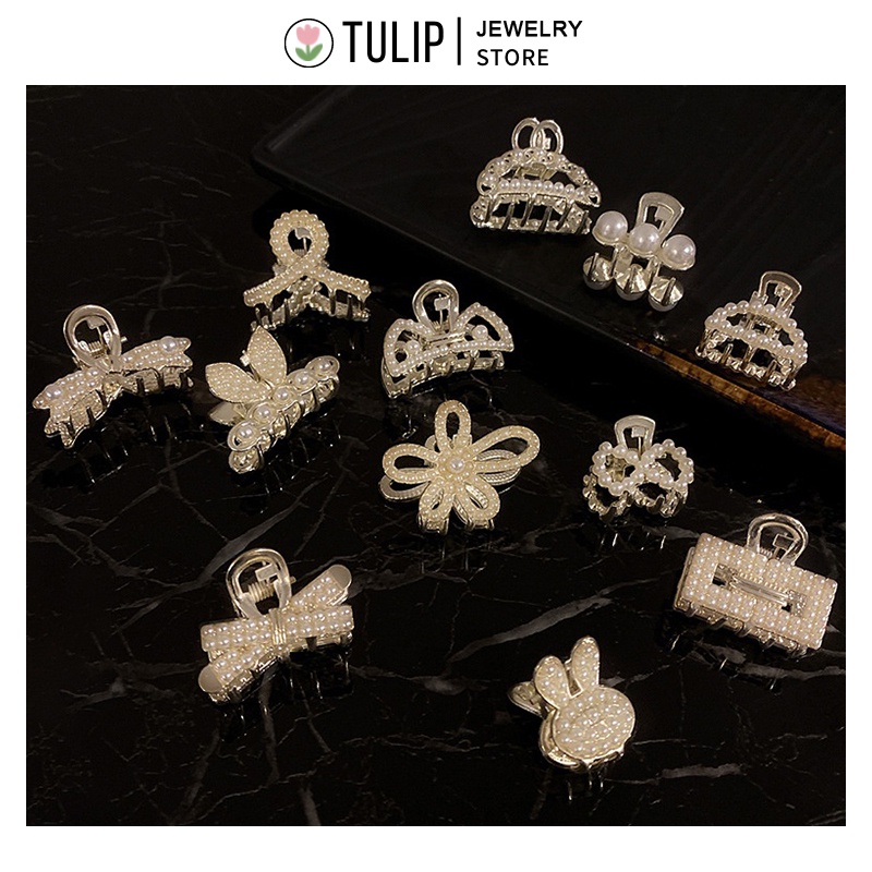 TULIP Pearl Hair Clip Small Clip Claw Luxurious Metal Hair Clip Bangs