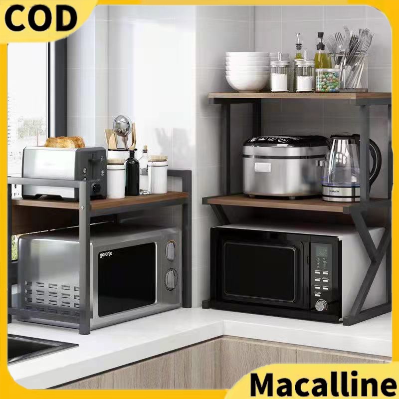 New 2 Layers Wooden Kitchen Racks Multi-purpose Storage Rack Microwave ...