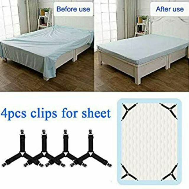 Bed Sheet Straps, 4Pcs Sheet Fastener, Easy to Install Bed Sheet Clips,  Adjustable Fitted Sheet Suspenders Grippers with Non-Slip Clip and Elastic  Band 