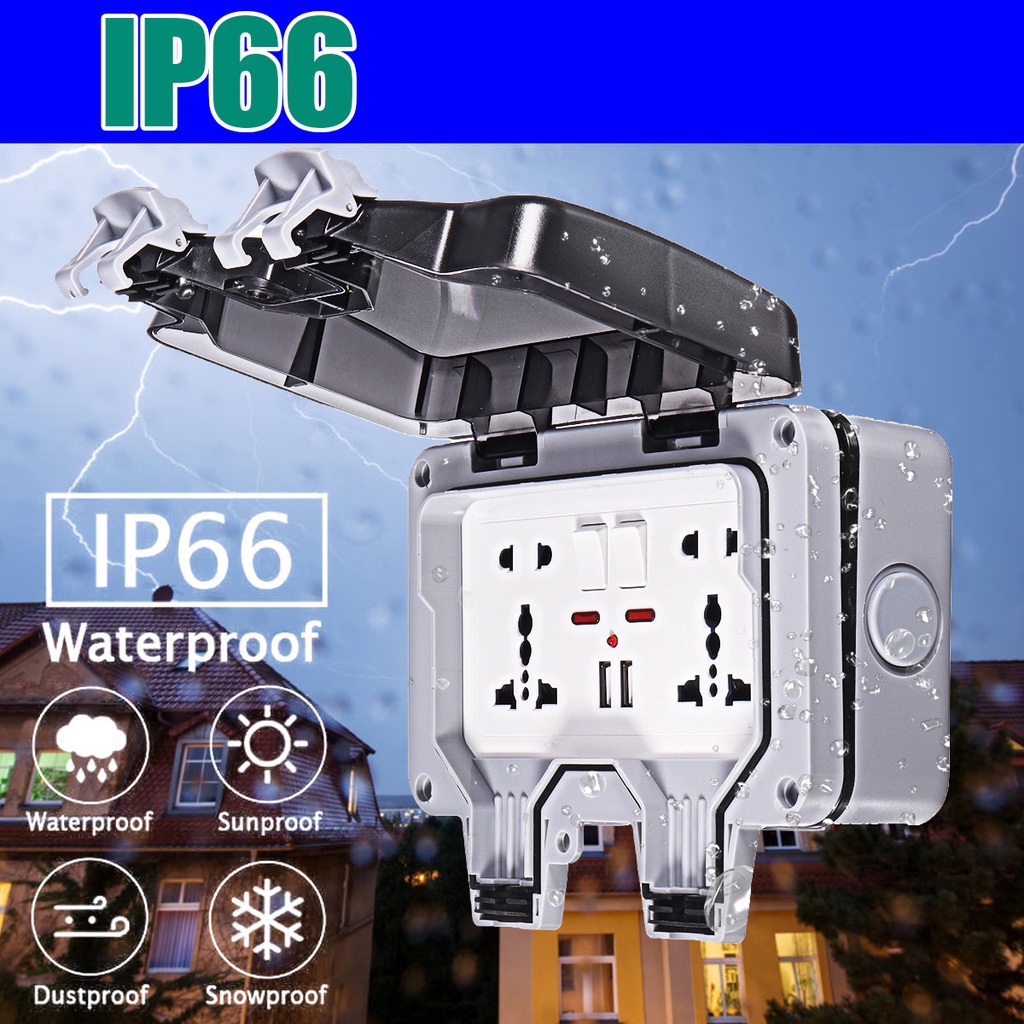 NEW IP66 Waterproof Outdoor BOX Wall Socket 13A Dual Universal/UK ...