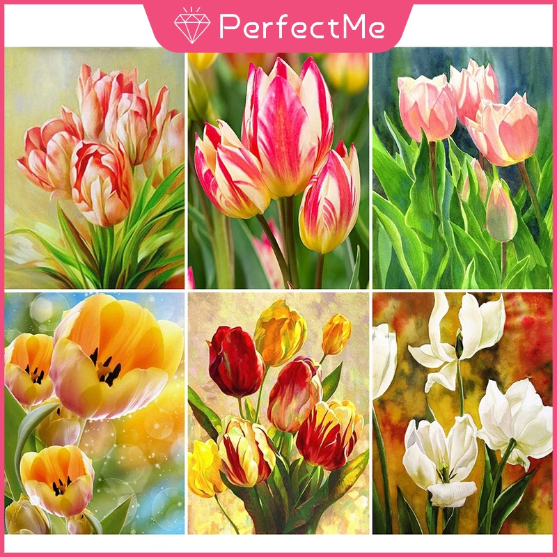 Best Deal for 5D Large Diamond Painting Red White Tulip Kit for Adults