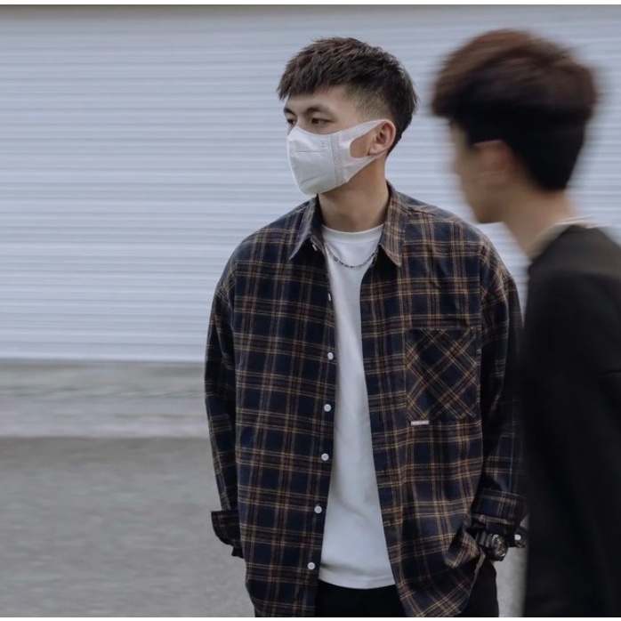 Korean Flannel Outfits Men VANAQ POLO Shirt For Man Plaid Shirt - Main Image