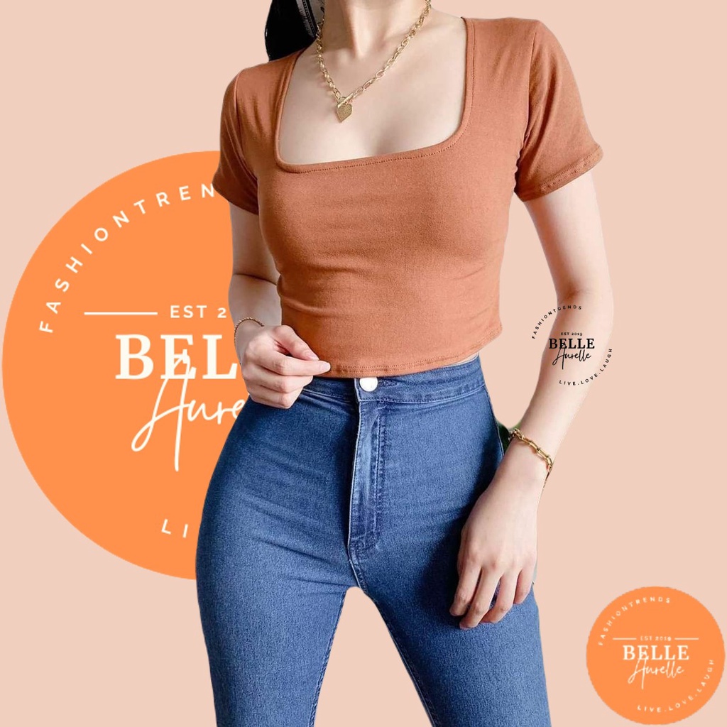 Belle Aurelle Square Neck T Shirt Crop Top Design Sexy Fashionable Women Shopee Philippines