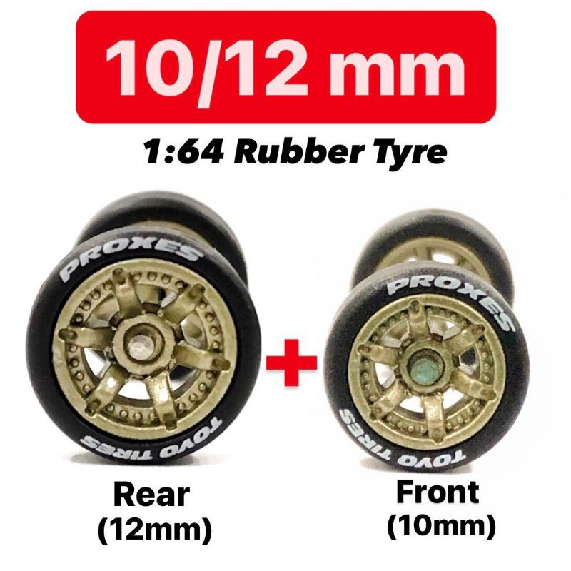 1:64 Rubber Tyre - Tayar Getah 6-Spoke rim size 10 & 12 mm fit 1/64 ...