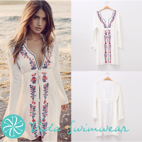 Robe De Plage/cover-up 100% Coton Blanc à Fleurs - Taille S - Neuf Sans étiquette - YB Yuka Beach
