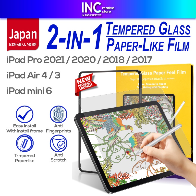 Paper Feel Tempered Glass Screen Protector Film with Install Frame for iPad  Mini 11 New iPad 2021